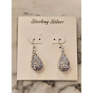Sterling Silver Teardrop Dangle Earrings With Clear Crystal Accents
